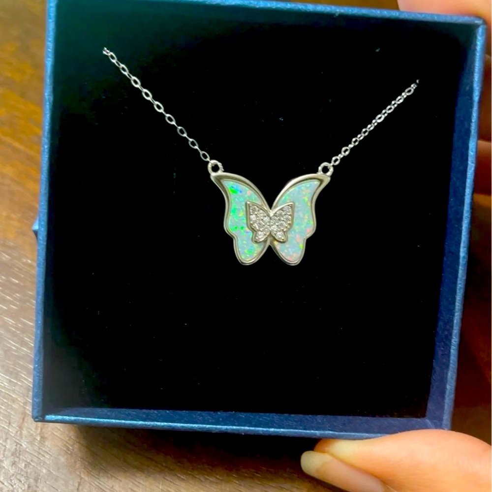 Opal Butterfly Necklace 925 Sterling Silver